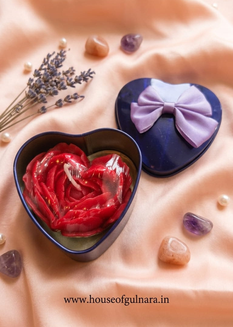 Red Heart Rose In Heart Tin Box