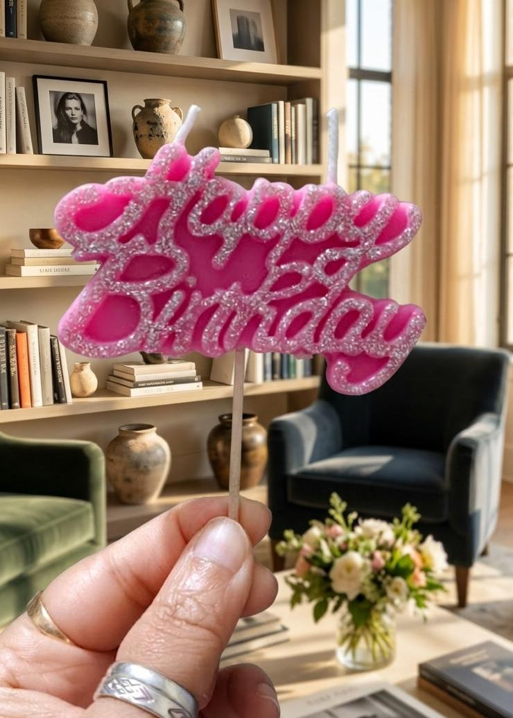 Happy birthday candle with stick- cake topper