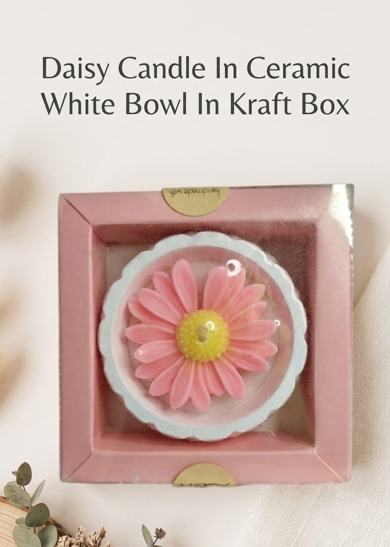 Daisy candle in ceramic bowl in kraft box