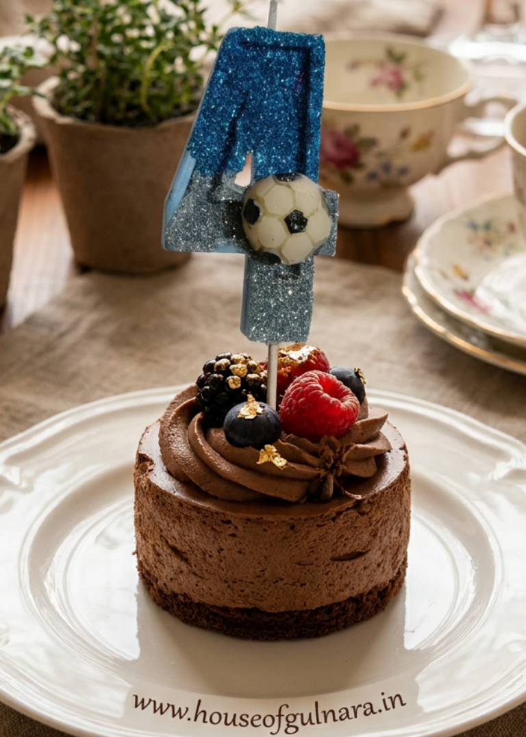 FOUR BLUE FOOTBALL GLITTER  NUMBER DESIGNER CANDLE WITH STICK