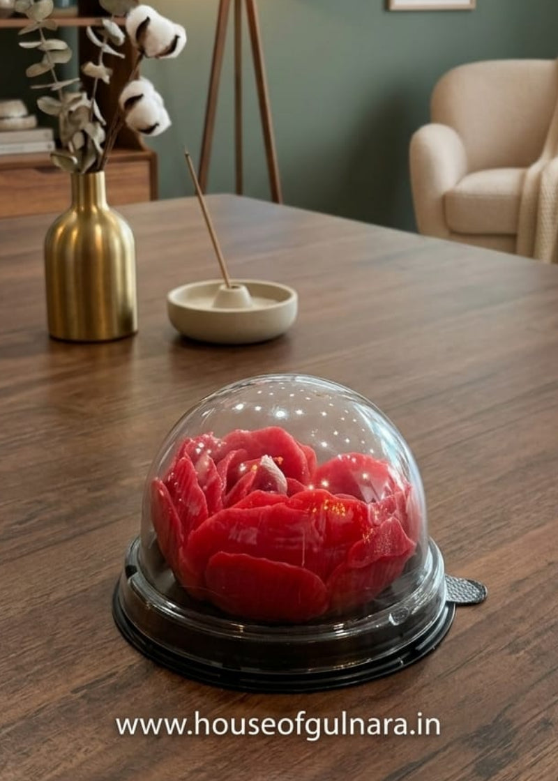 Heart red rose candle in dome box