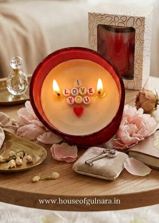 SECRET MESSAGE GLASS JAR CANDLE "I LOVE YOU"