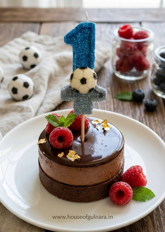 ONE BLUE FOOTBALL GLITTER  NUMBER DESIGNER CANDLE WITH STICK