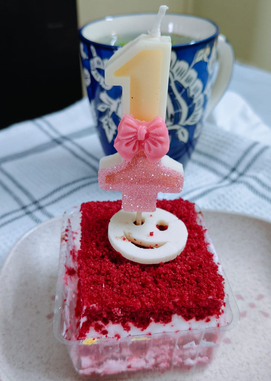 One number Pink bow glitter Candle - cake topper