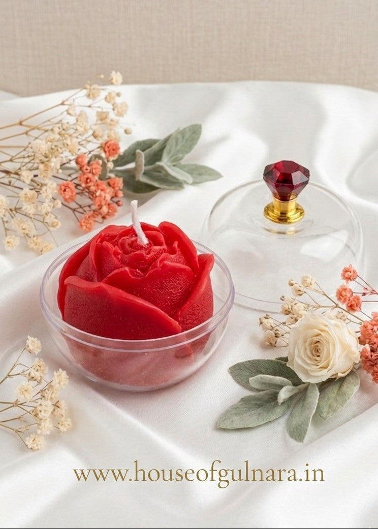 RED ROSE CANDLE IN APPLE FIBRE GLASS BOX