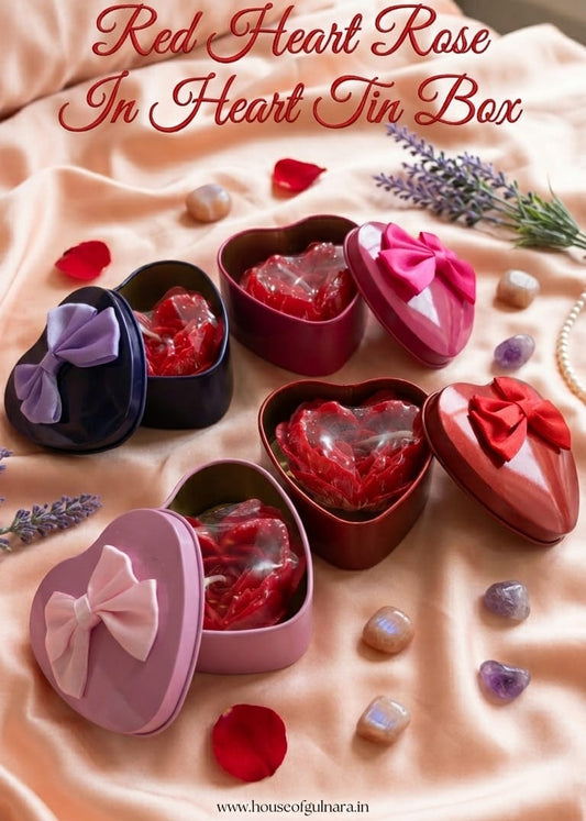 Red Heart Rose In Heart Tin Box