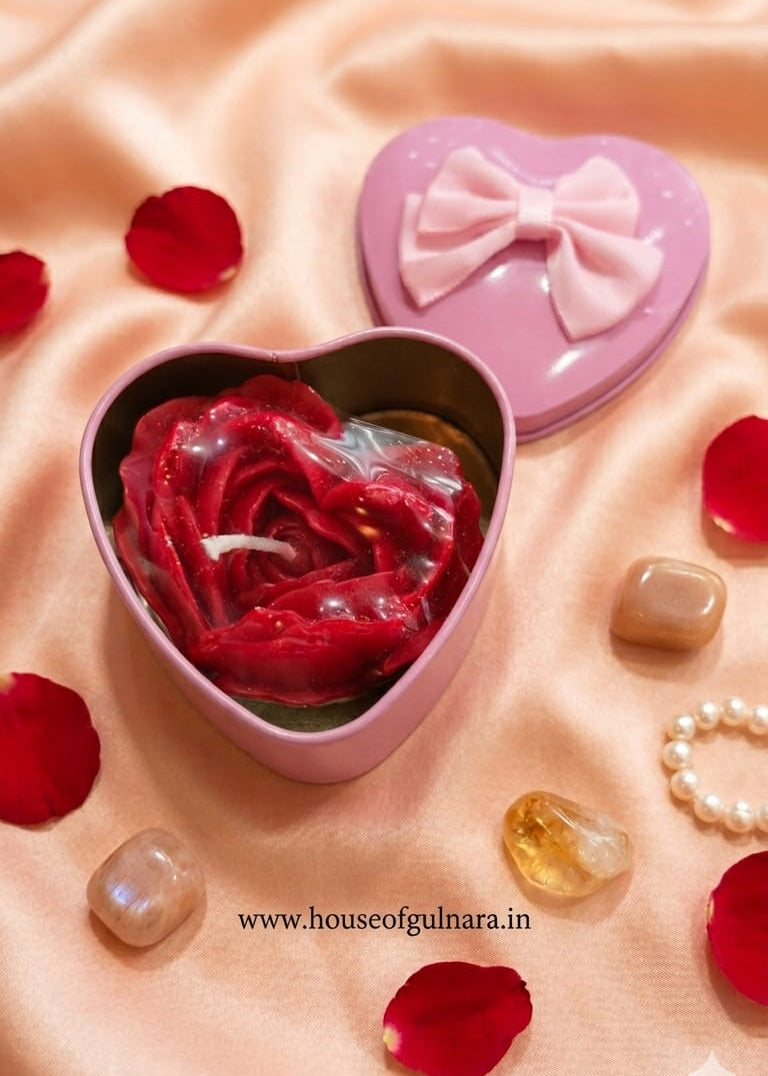 Red Heart Rose In Heart Tin Box