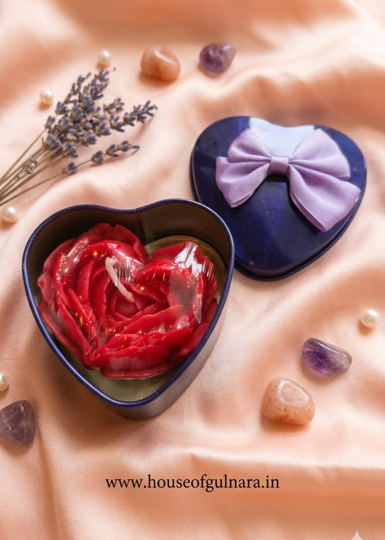Red Heart Rose In Heart Tin Box