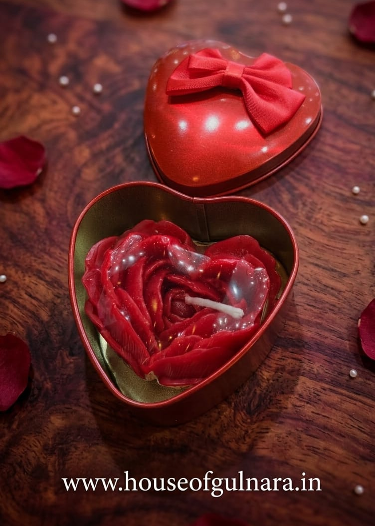 Red Heart Rose In Heart Tin Box
