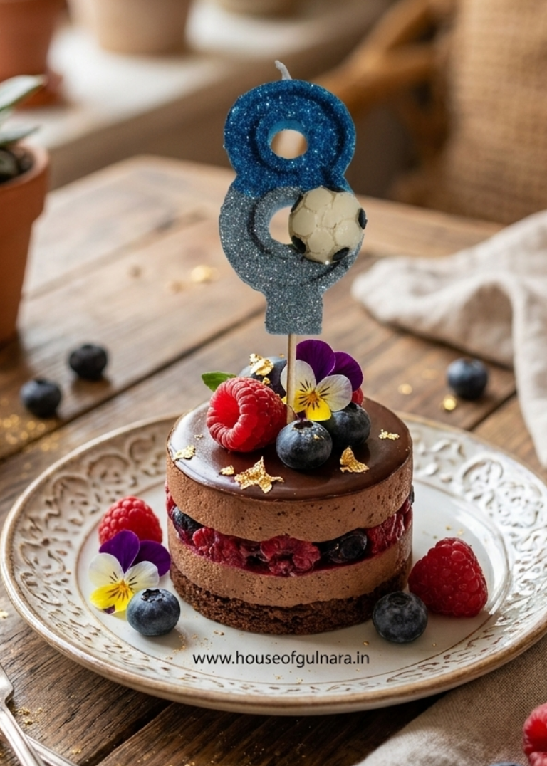 EIGHT BLUE FOOTBALL GLITTER  NUMBER DESIGNER CANDLE WITH STICK