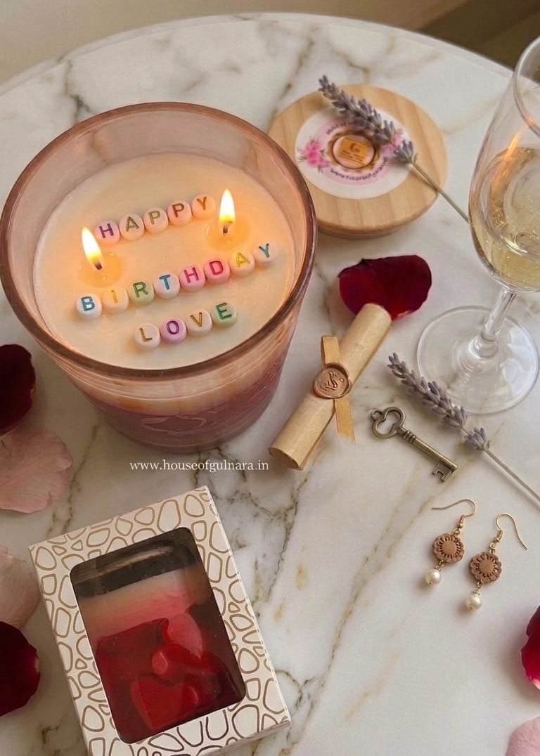 SECRET MESSAGE GLASS JAR CANDLE "HAPPY BIRTHDAY LOVE"