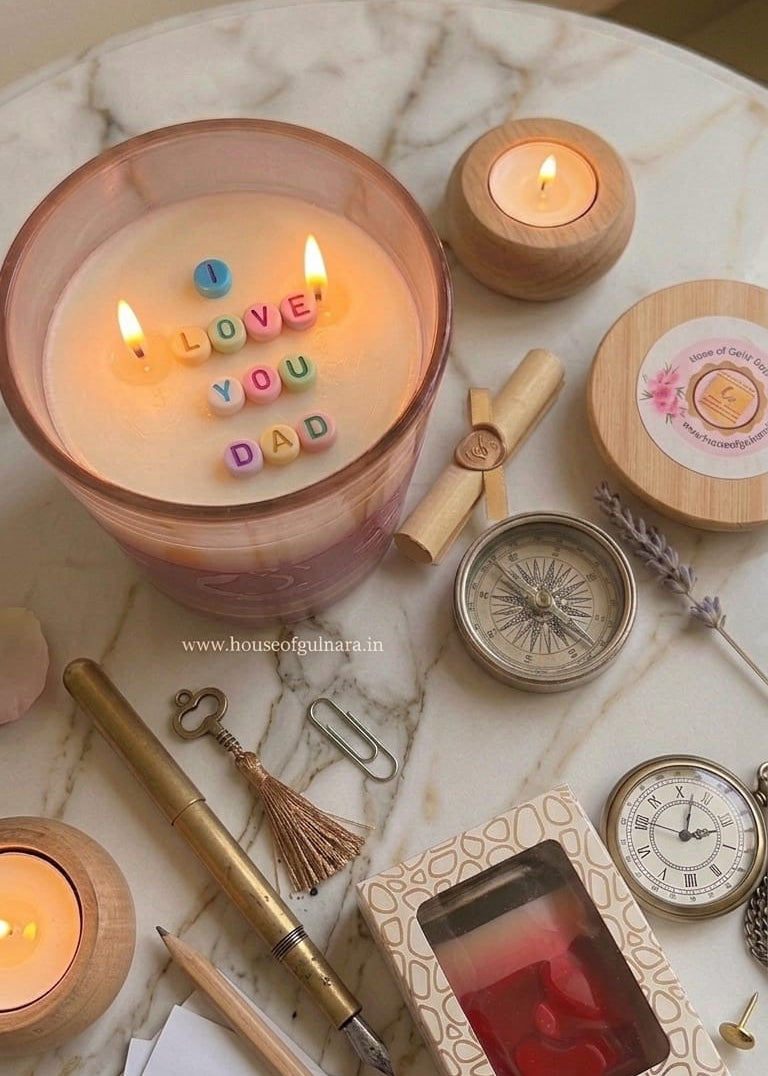 SECRET MESSAGE GLASS JAR CANDLE "I LOVE YOU DAD"