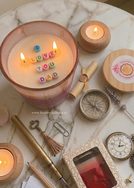 SECRET MESSAGE GLASS JAR CANDLE "I LOVE YOU DAD"