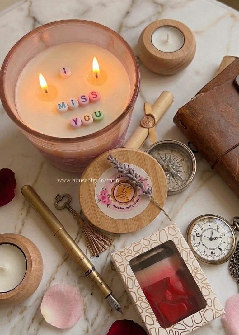 SECRET MESSAGE GLASS JAR CANDLE "I MISS YOU"