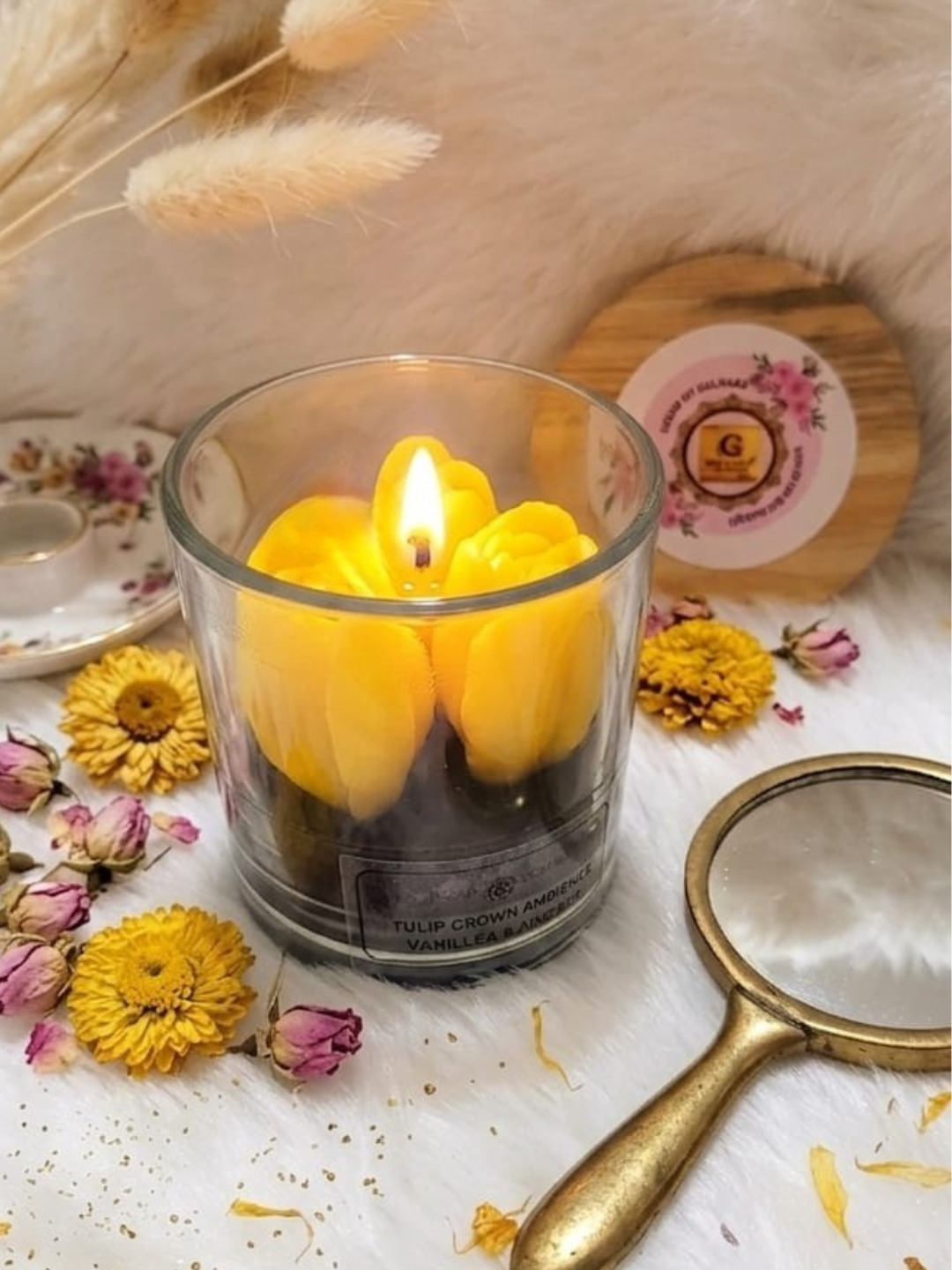 TULIP ROYALE TRIO YELLOW JAR CANDLE
