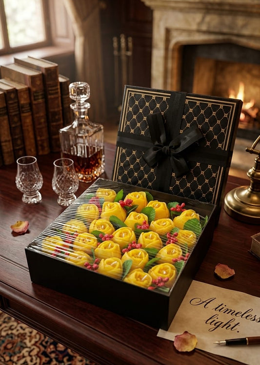 NOIR & GOLD YELLOW TULIP CANDLE  SQUARE BIG BOX BOUQUET