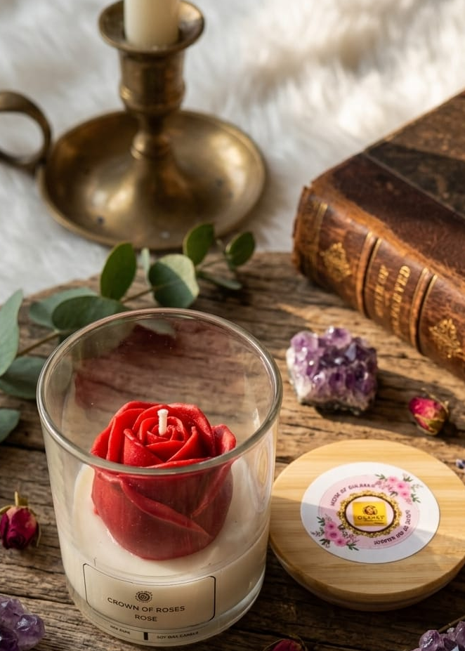 Red Rose Crown Glass Jar Candle