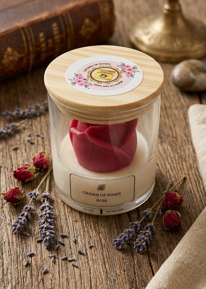 Red Rose Crown Glass Jar Candle