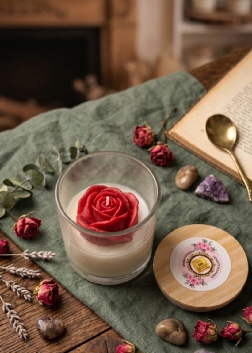 Red Rose Crown Glass Jar Candle