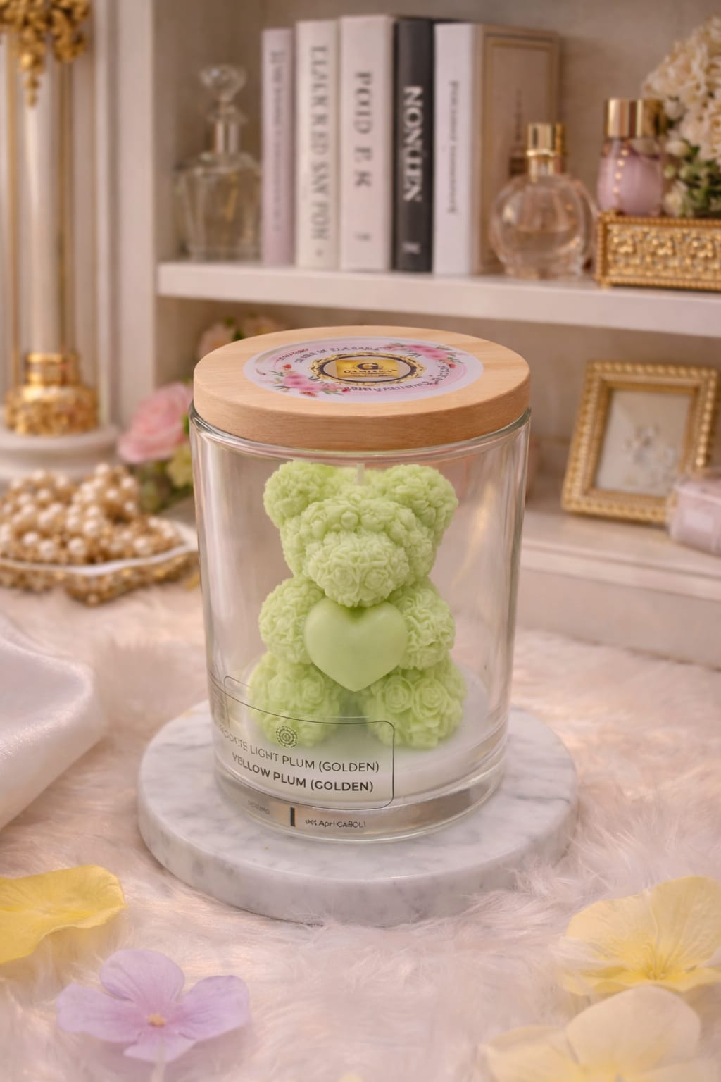 GREEN PLUM TEDDY JAR CANDLE
