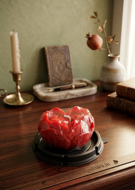 Heart red rose candle in dome box