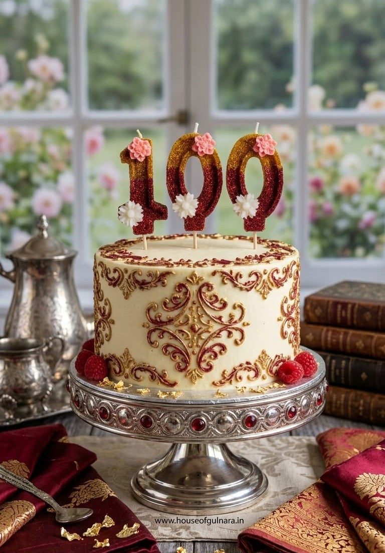Nine Number Floral Glitter Candle with Stick – Cake Topper