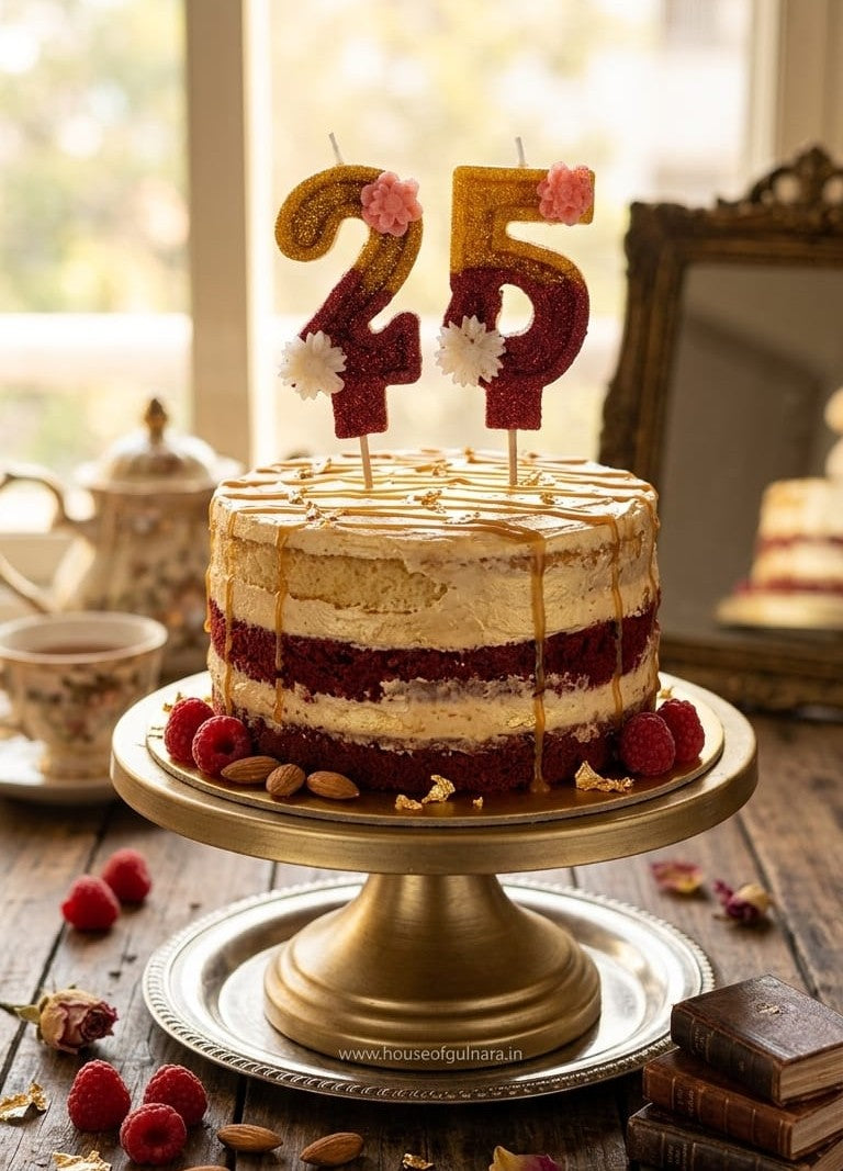 Six Number Floral Glitter Candle with Stick – Cake Topper