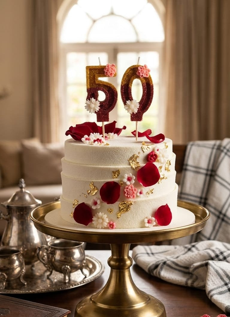 Five Number Floral Glitter Candle with Stick – Cake Topper