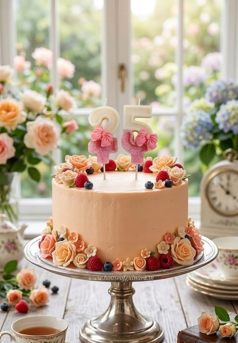 Zero number Pink bow glitter Candle - cake topper