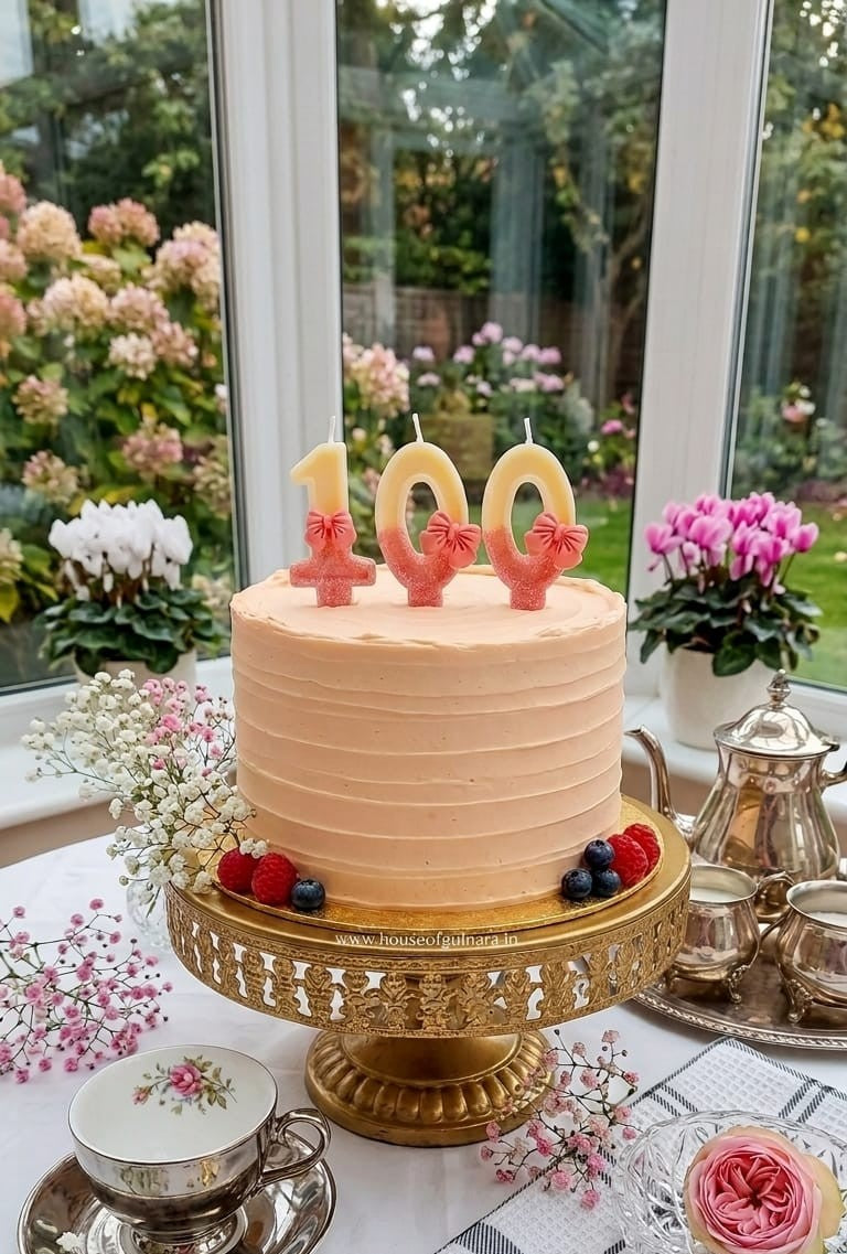 One number Pink bow glitter Candle - cake topper