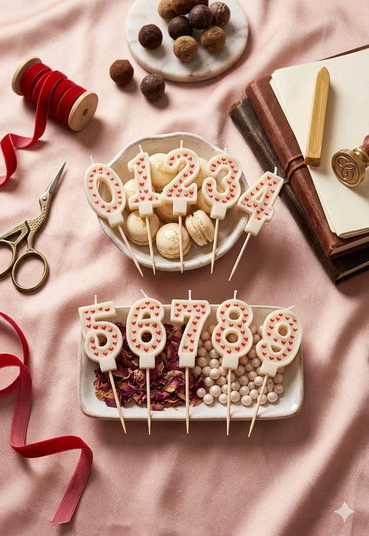 Full Set 0 to 9 Mini Red Heart Candle with Stick – Cake Topper