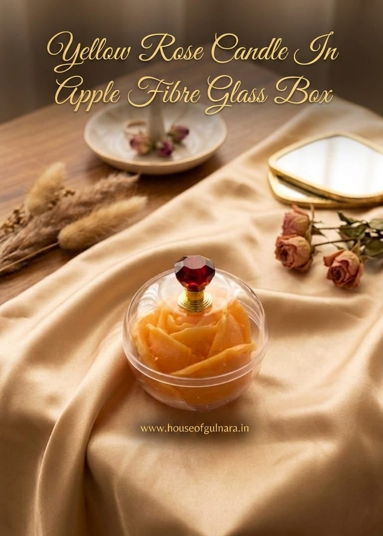 YELLOW ROSE CANDLE IN APPLE FIBRE GLASS BOX