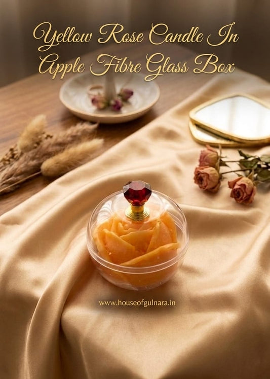 YELLOW ROSE CANDLE IN APPLE FIBRE GLASS BOX