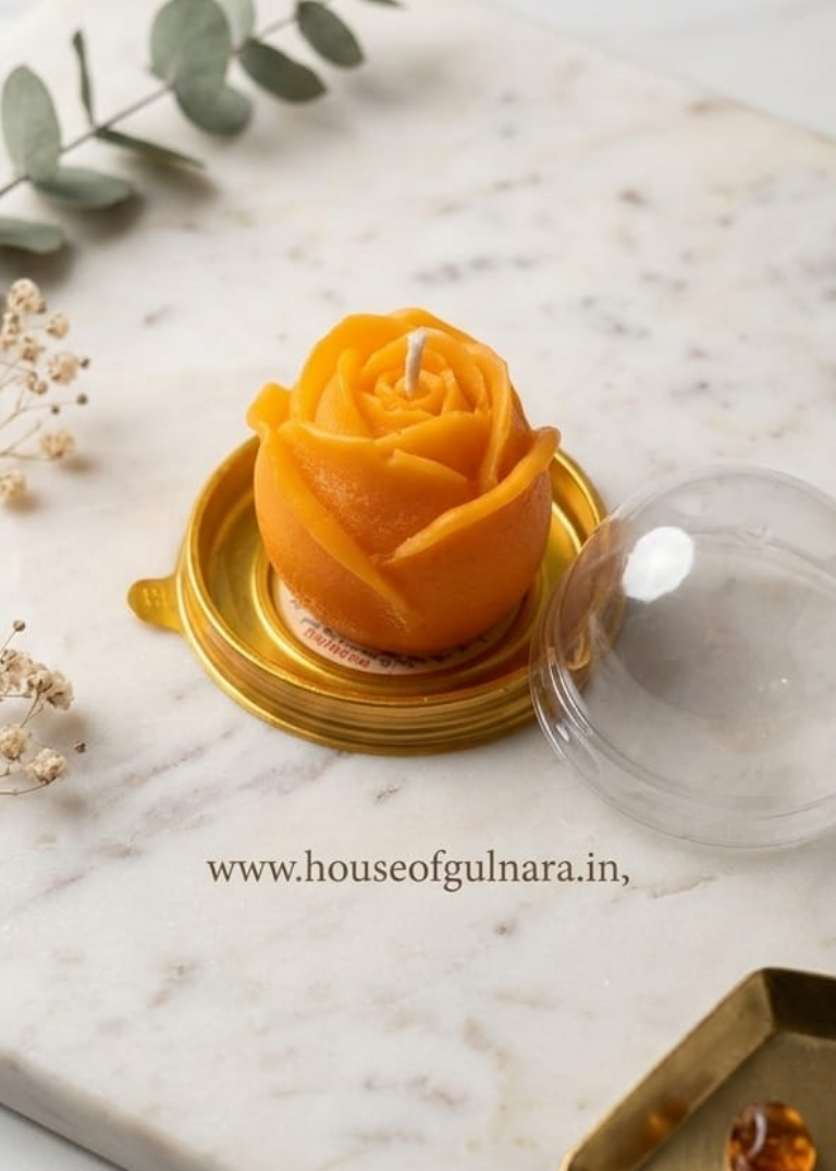 Yellow Rose Candle in golden dome box