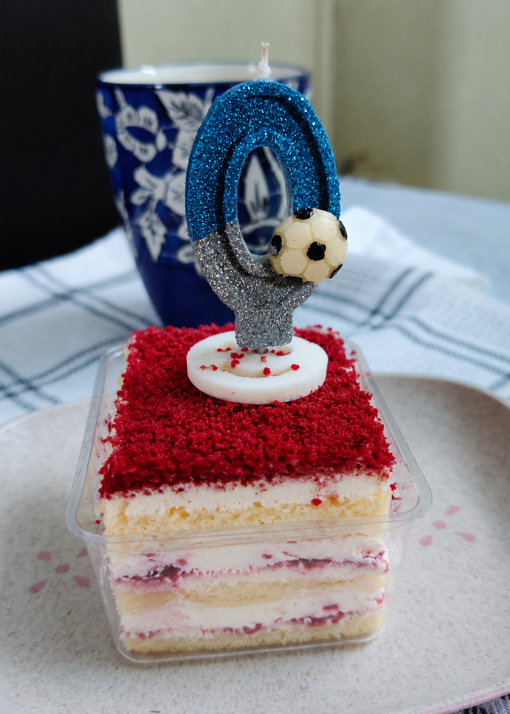 ZERO BLUE FOOTBALL GLITTER  NUMBER DESIGNER CANDLE WITH STICK