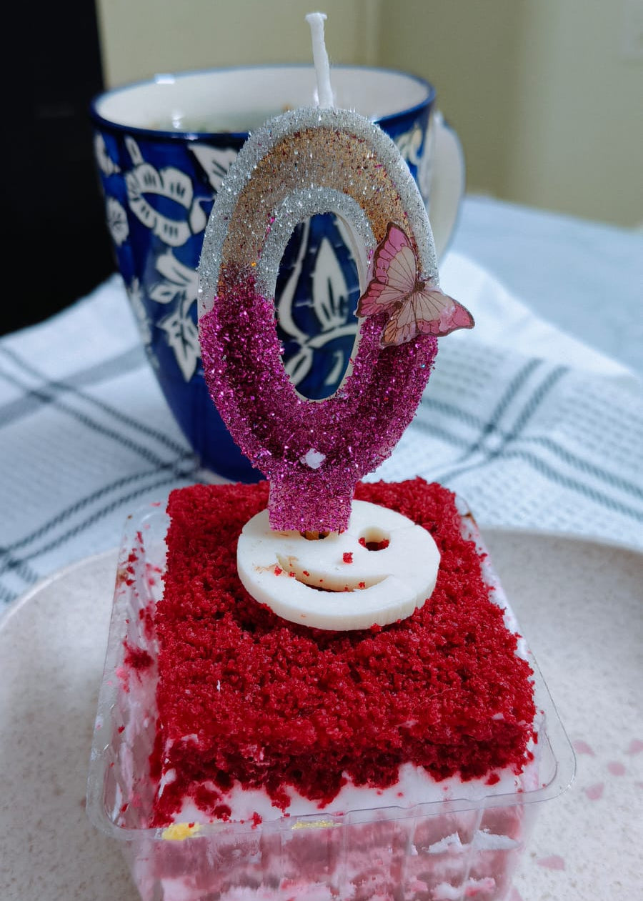 Zero number butterfly glitter Candle - cake topper