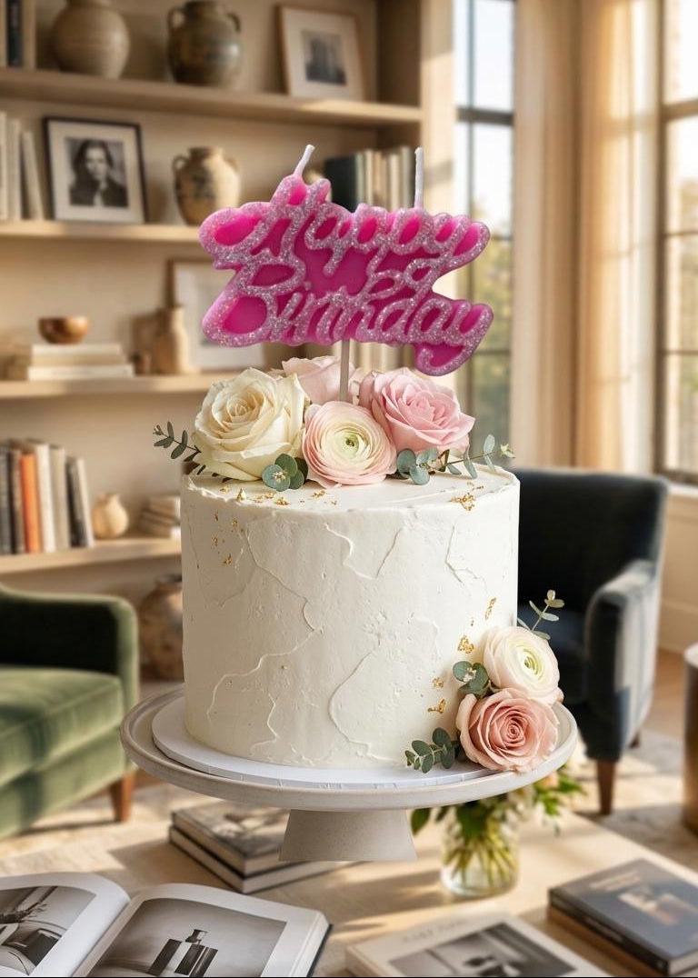 Happy birthday candle with stick- cake topper