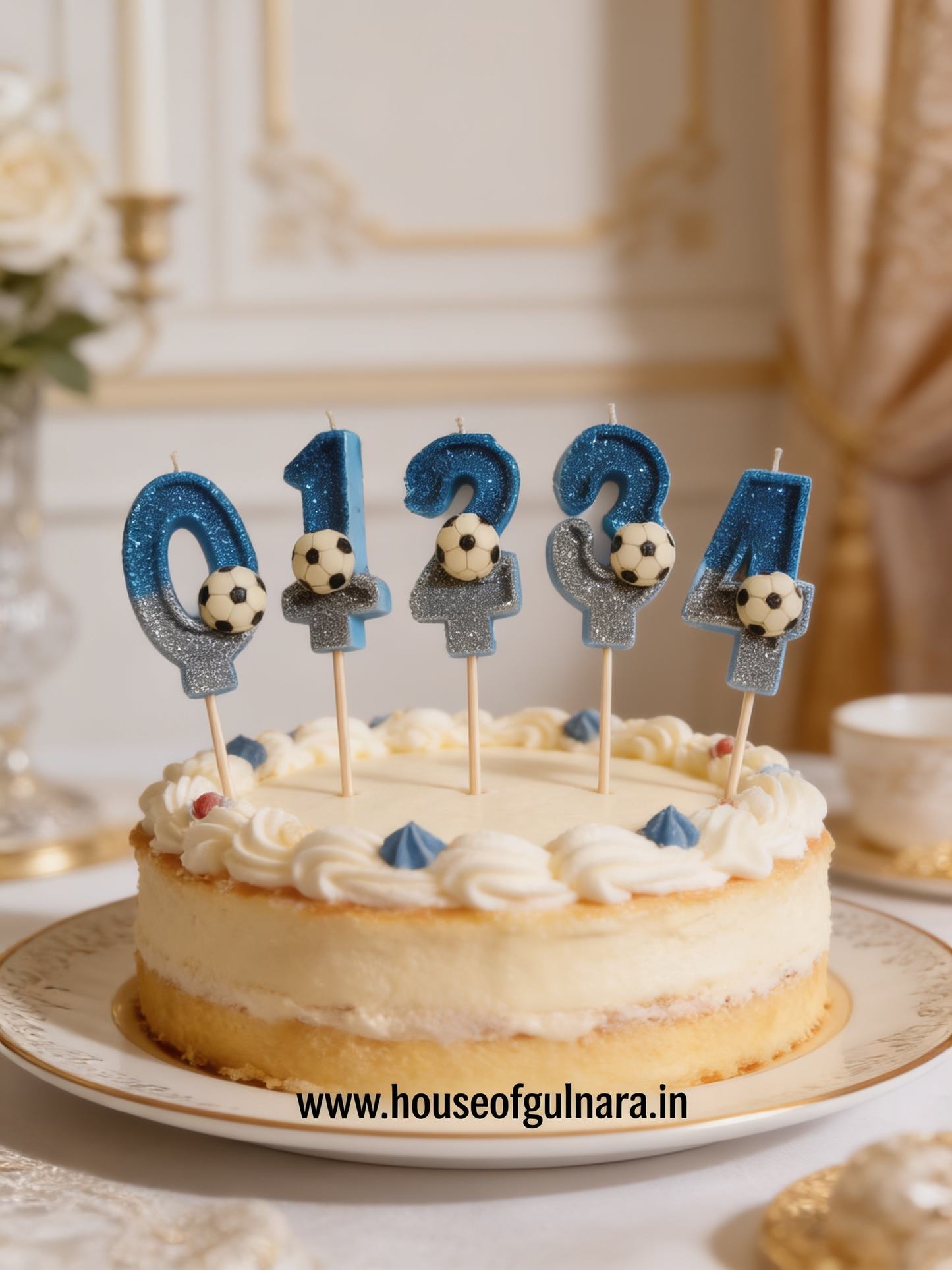 FULLSET 0 TO 9 BLUE FOOTBALL GLITTER  NUMBER DESIGNER CANDLE WITH STICK