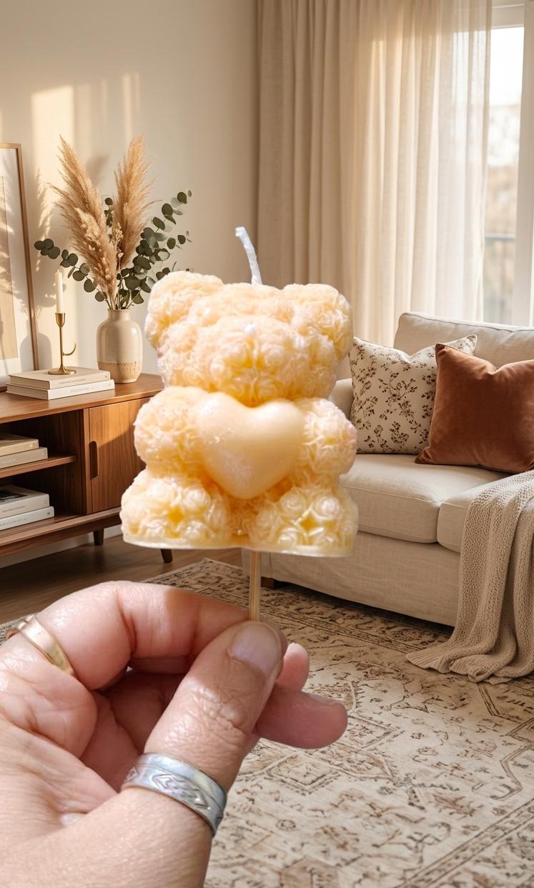 Teddy bear candle with stick-cake topper
